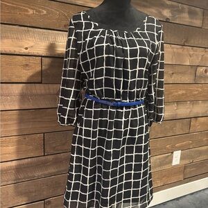 Maurices Grid Pattern Dress with Blue Belt